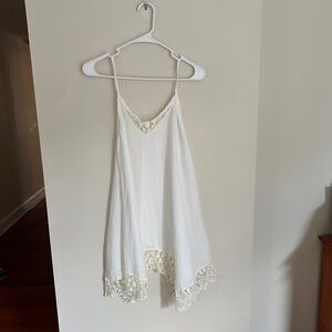 Vintage White and Butter Yellow Lace-Trim Slip Dress Size Small